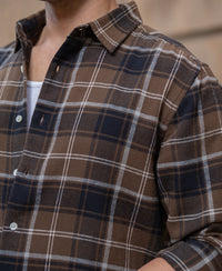 Brown Structured Checks Shirt 100% Cotton
