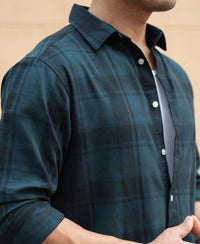 Dark Teal Structured Checks Shirt 100% Cotton