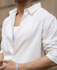 Peach & Beige Linen Stripe Shirt