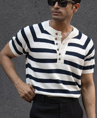 Navy Striped Raglan T-Shirt 100% Cotton