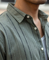 Olive Boucle Stripe Shirt 100% Cotton