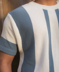 Grey Stripe Knit T-Shirt 100% Cotton