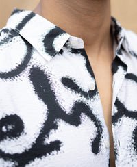 White Cuban Printed Flowy Shirt