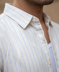 Blue & Beige Linen Stripe Shirt