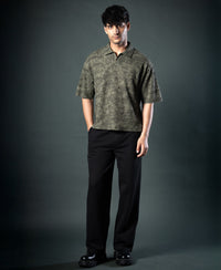 Olive Structure Print Boxy T-Shirt