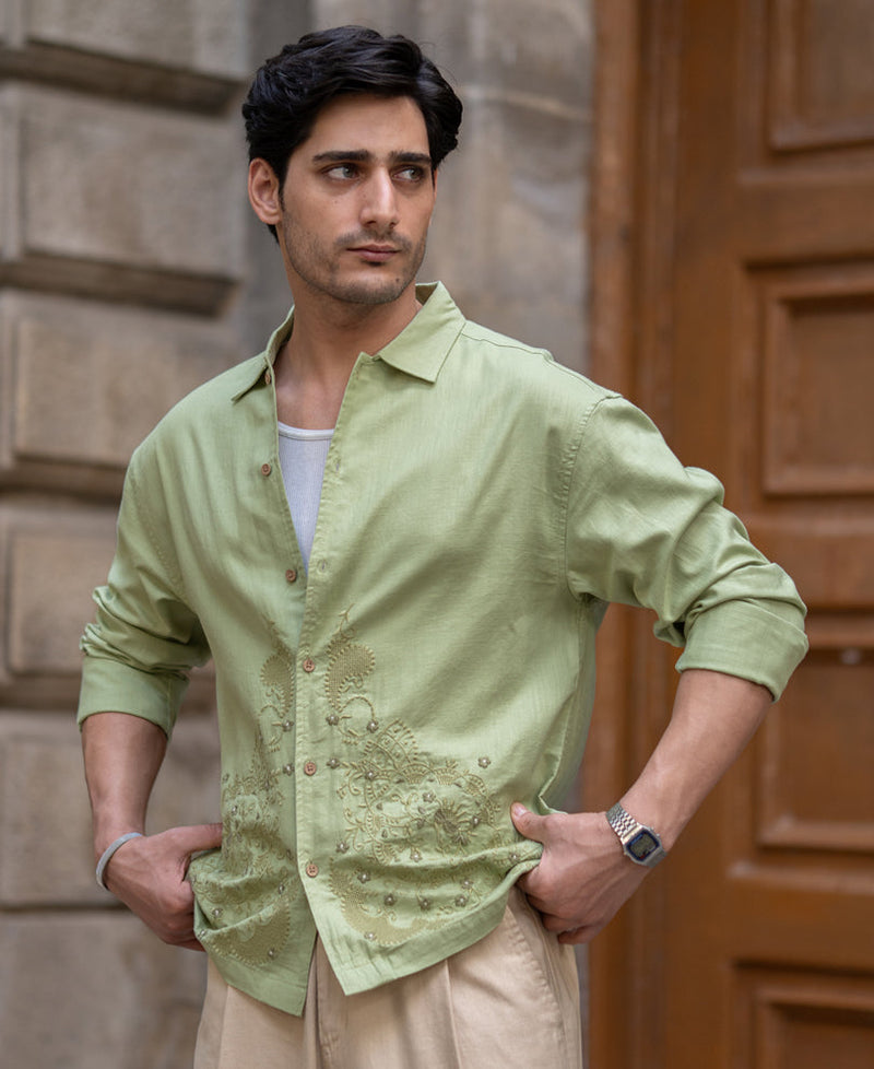 Mint Embroidered Shirt 100% Cotton