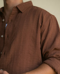 Brown Plain Structure Shirt 100% Cotton