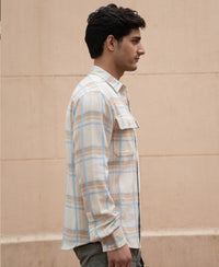 Beige Double Pocket Checks Shirt