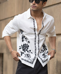 White Slub Embroidered Shirt 100% Cotton