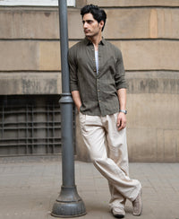 Olive Structure Embroidered Shirt 100% Cotton
