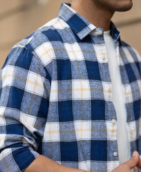 Blue Brushed Regular Fit Checks Shirt