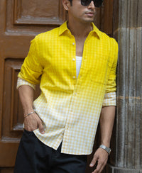 Yellow Ombre Checks Shirt 100% Cotton