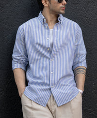Blue Oxford Stripe Buttondown Shirt 100% Cotton