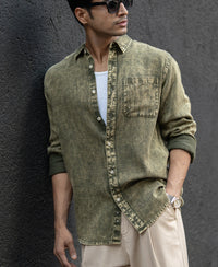 Olive Overdyed Lightweight Shirt 100% Cotton