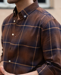 Brown Lightweight Checks Shirt 100% Cotton