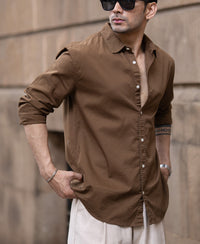 Tan Brown Washed Shirt 100% Cotton