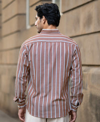 Brown Structured Striped Shirt 100% Cotton
