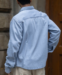 Blue Washed Denim Double Pocket Shirt 100% Cotton