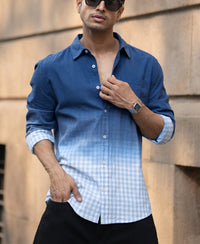 Blue Ombre Checked Shirt 100% Cotton