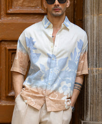 Cream Floral Print Shirt 100% Cotton