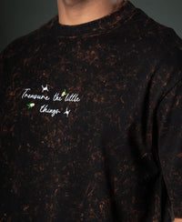 Dark Brown Floral Embroidery T-Shirt 100% Cotton