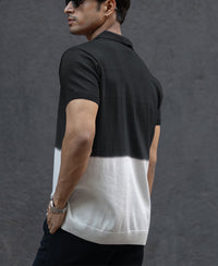 Black Ombre Knit Polo T-Shirt 100% Cotton