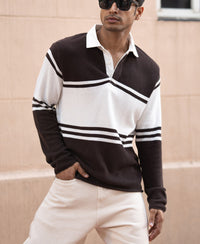 Coffee Brown Structured Stripe T-Shirt 100% Cotton