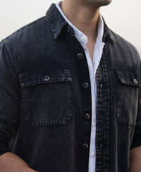 Black Charcoal Washed Denim Shirt 100% Cotton