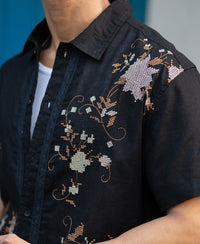 Black Embroidered Shirt 100% Cotton