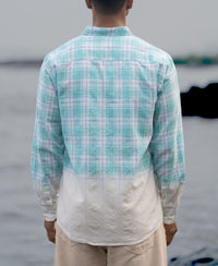 Aqua Blue Light Weight Ombre Checks Shirt 100% Cotton