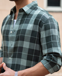 Olive Lightweight Checks Shirt 100% Cotton