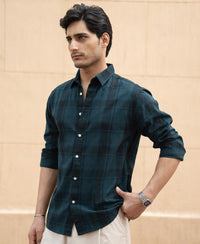 Dark Teal Structured Checks Shirt 100% Cotton