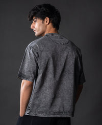 Grey Washed Panelled T-Shirt 100% Cotton