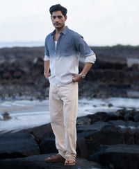 Blue Structured Ombre Shirt 100% Cotton