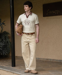 Cream Contrast Embroidery T-Shirt 100% Cotton