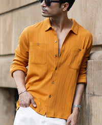 Mustard Structure Knit Shirt 100% Cotton