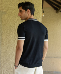 Black Knitted Polo T-Shirt 100% Cotton