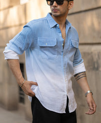 Blue Double Pocket Ombre Shirt 100% Cotton