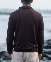 Brown Embroidered Quarter Zip T-Shirt