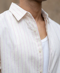 Peach & Beige Linen Stripe Shirt