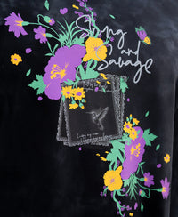 Black Washed Floral Print T-Shirt 100% Cotton