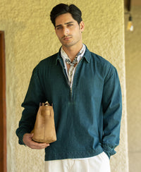 Teal Blue Tinted Zipper Shirt