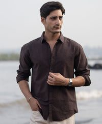 Brown Seer Sucker Stripe Shirt 100% Cotton