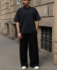 Black Baggy Fit Pleated Trackpant