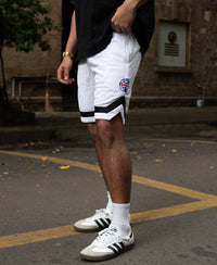 White Embroidered Mesh Basketball Shorts