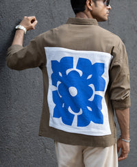 Dark Beige Printed Applique Shirt 100% Cotton