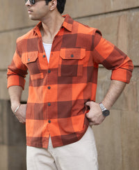 Rust Orange Checks Shirt 100% Cotton