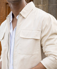 Light Beige Structured Zipper Overshirt 100% Cotton