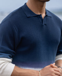 Dark Blue Knitted Ombre T-Shirt 100% Cotton