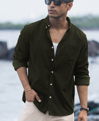 Dark Olive Corduroy Buttondown Shirt 100% Cotton